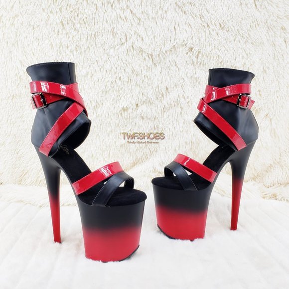 Flamingo 80015 Red Black 2 tone 8" High Heel Closed Back Platform Pole Shoes - Picture 2 of 15